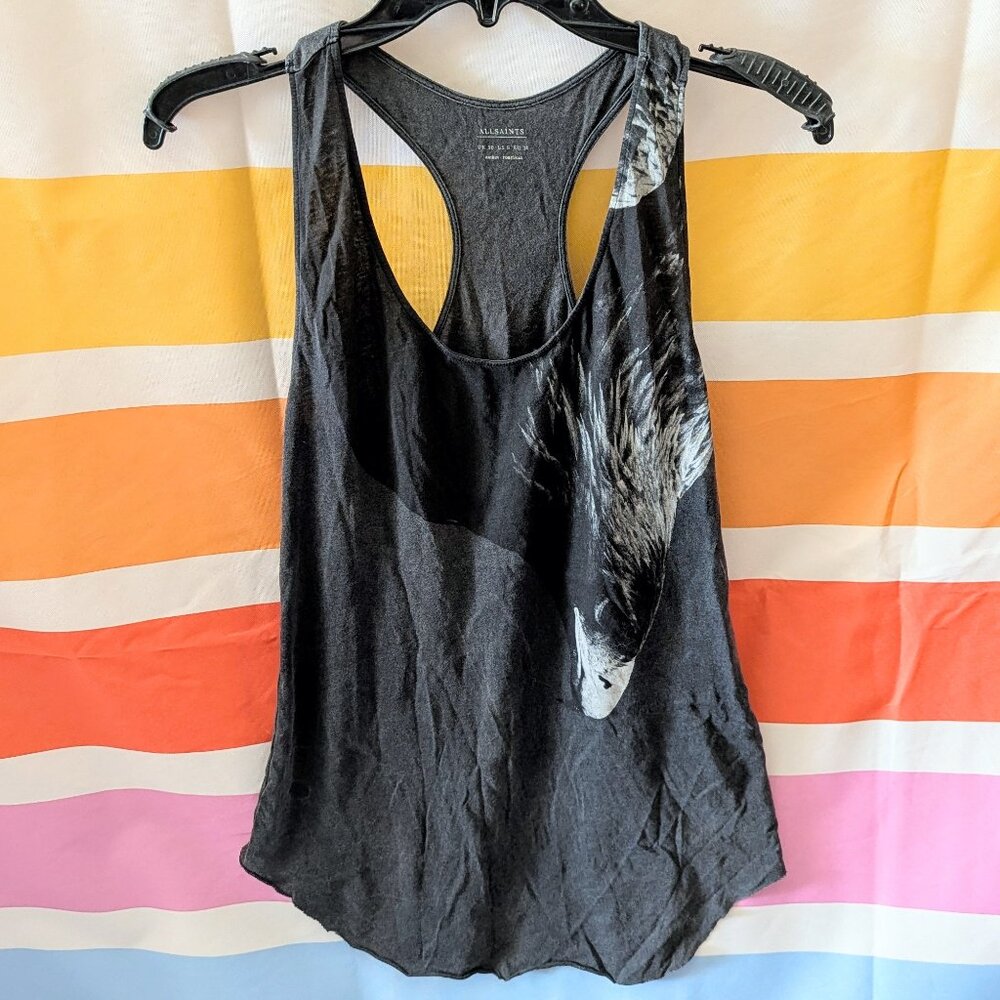 Allsaints Vintage Swoop Edge Vest Tank Gray Black Raven Graphic Grunge Witchy 6